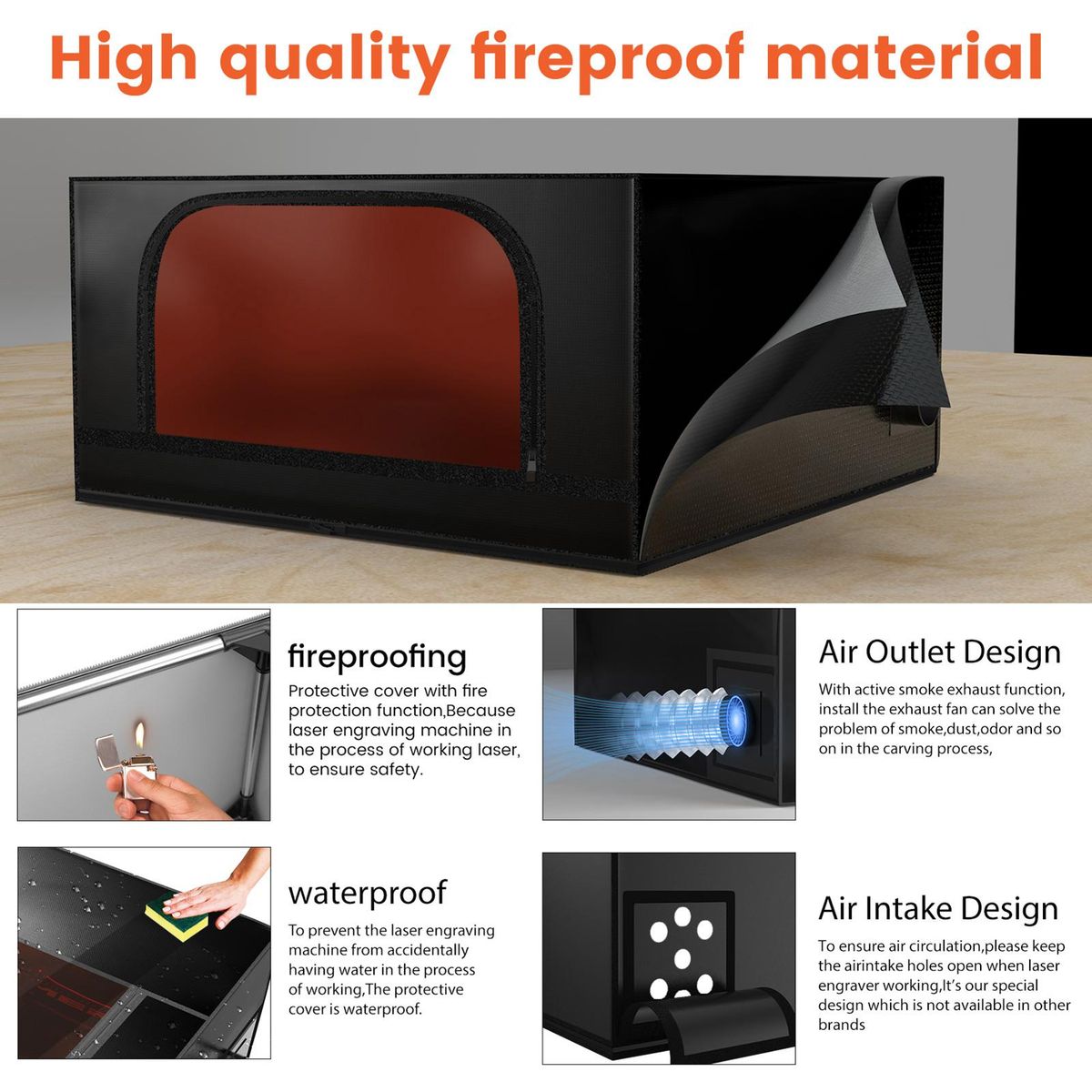 ACMER-R10 Laser Engraver Closure with Vent Foldable Protective Cover Safe Fireproof Cloth Dust-proof Smoke Exhaust Eye Protection 700*700*350mm Large Size Compatible with Most Laser Engraving Machine XTOOL D1/D2 Ortur Laser M