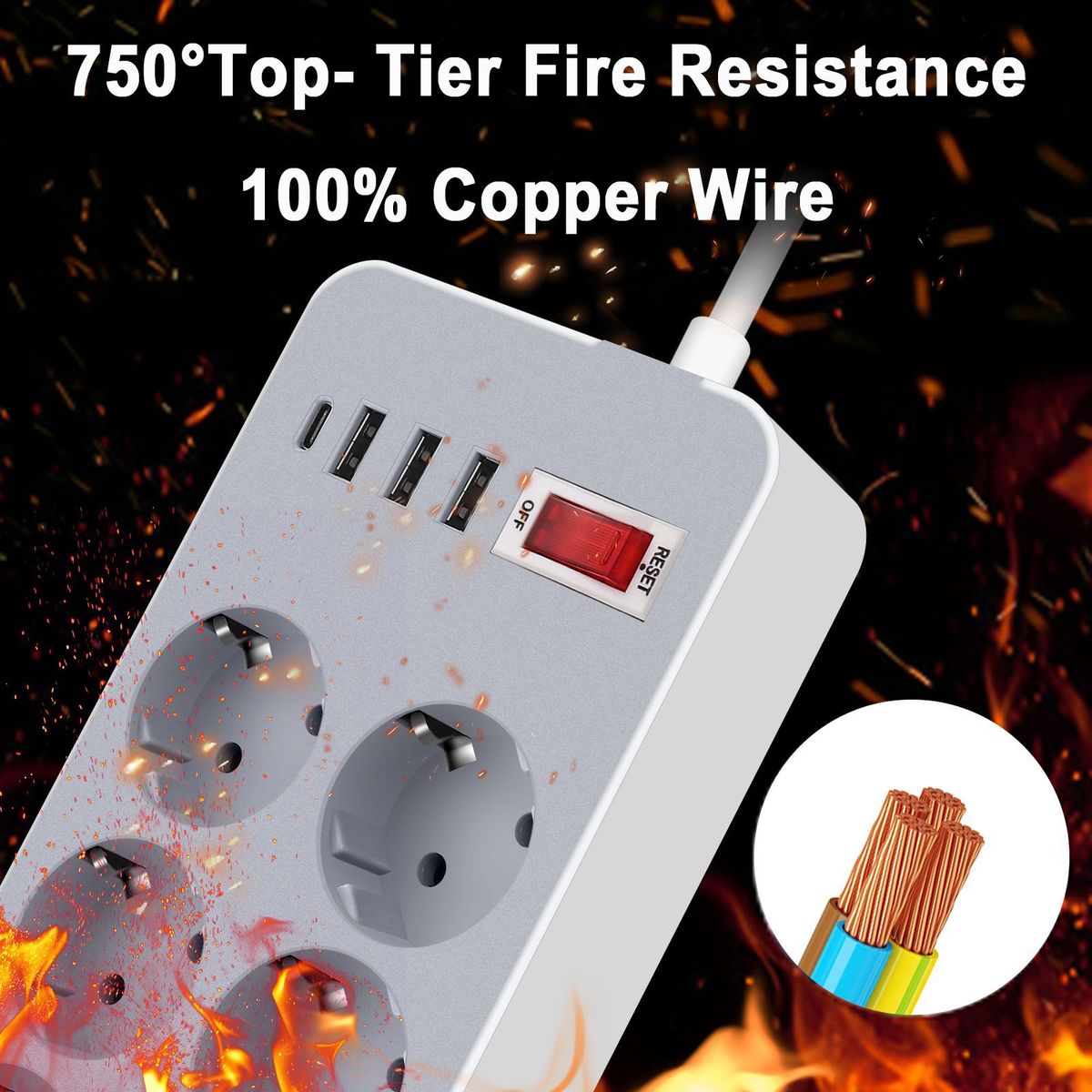 10-In-1  Strip Multi Outlet Socket With 1.2-Meter Long Cord