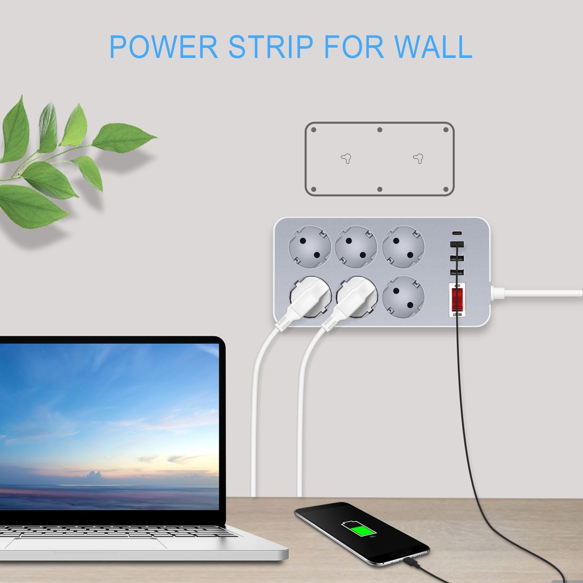 10-In-1  Strip Multi Outlet Socket With 1.2-Meter Long Cord