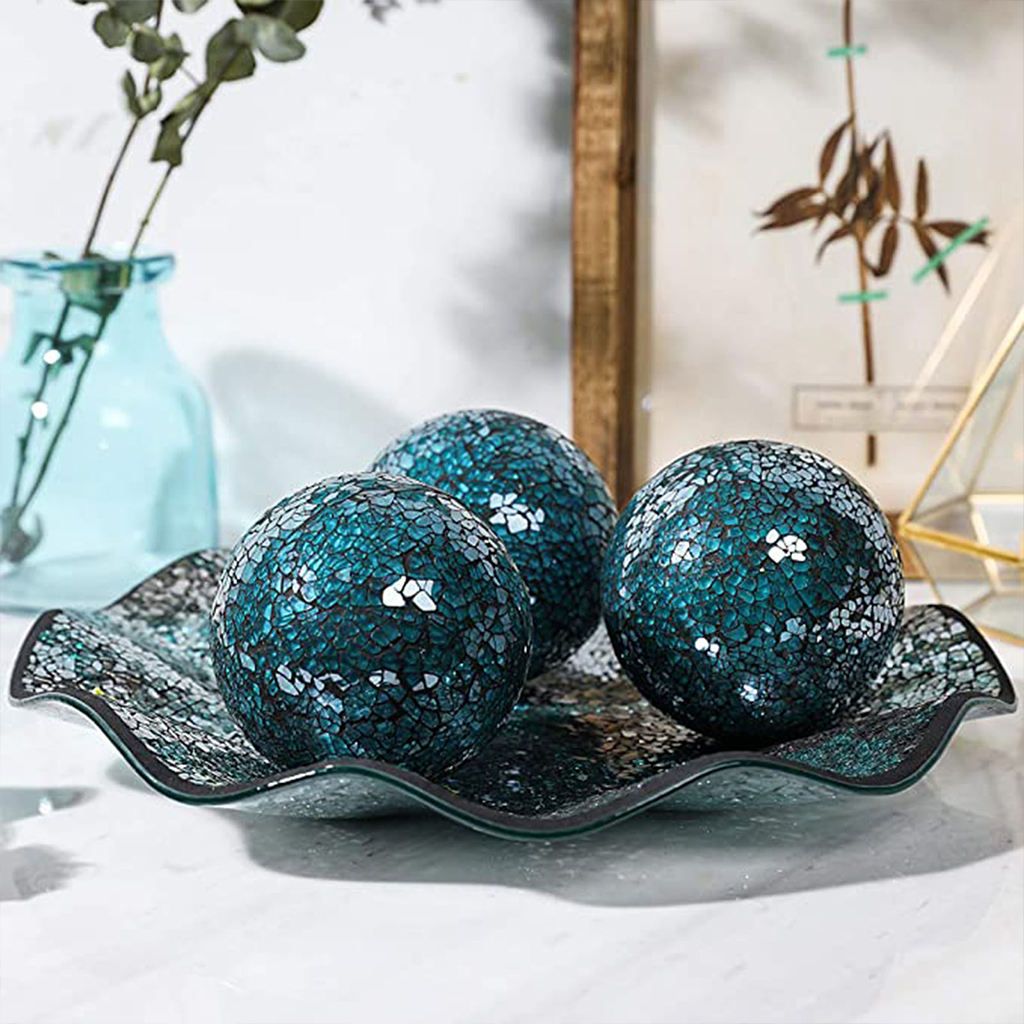 Mosaic Sphere Balls Table Centerpieces Set Mosaic-Blue  5Pcs