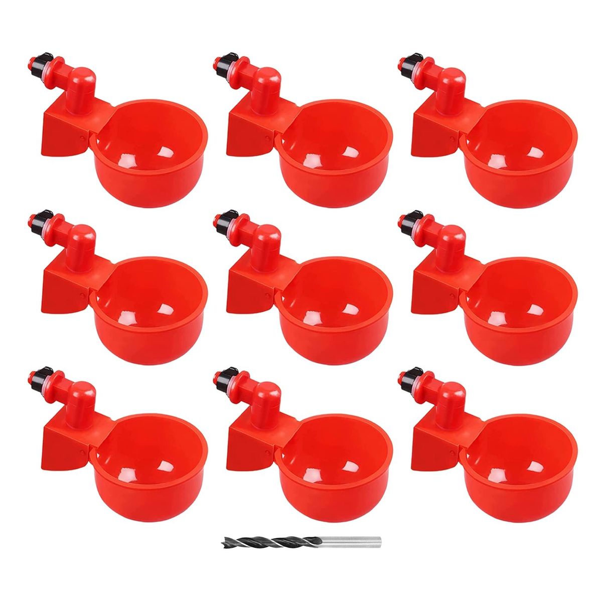9-pack Automatic Chicken Waterer Cups with Hole Saw Easy for Buckets Red