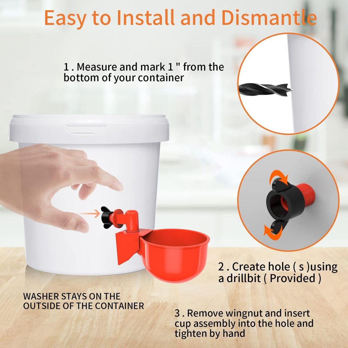9-pack Automatic Chicken Waterer Cups with Hole Saw Easy for Buckets Red