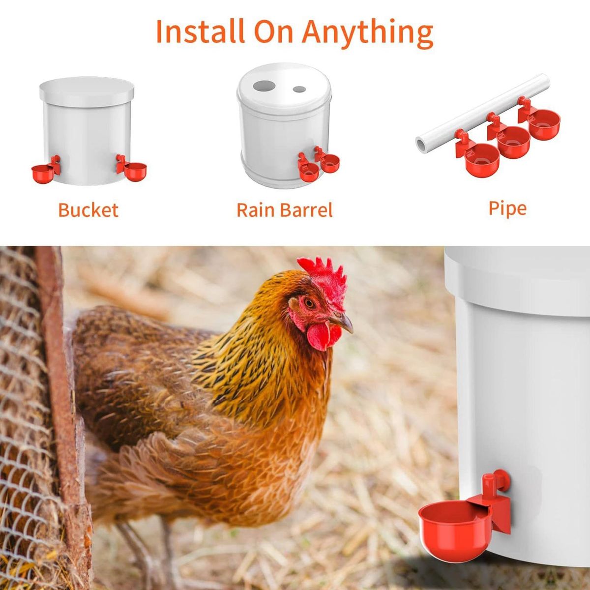 9-pack Automatic Chicken Waterer Cups with Hole Saw Easy for Buckets Red