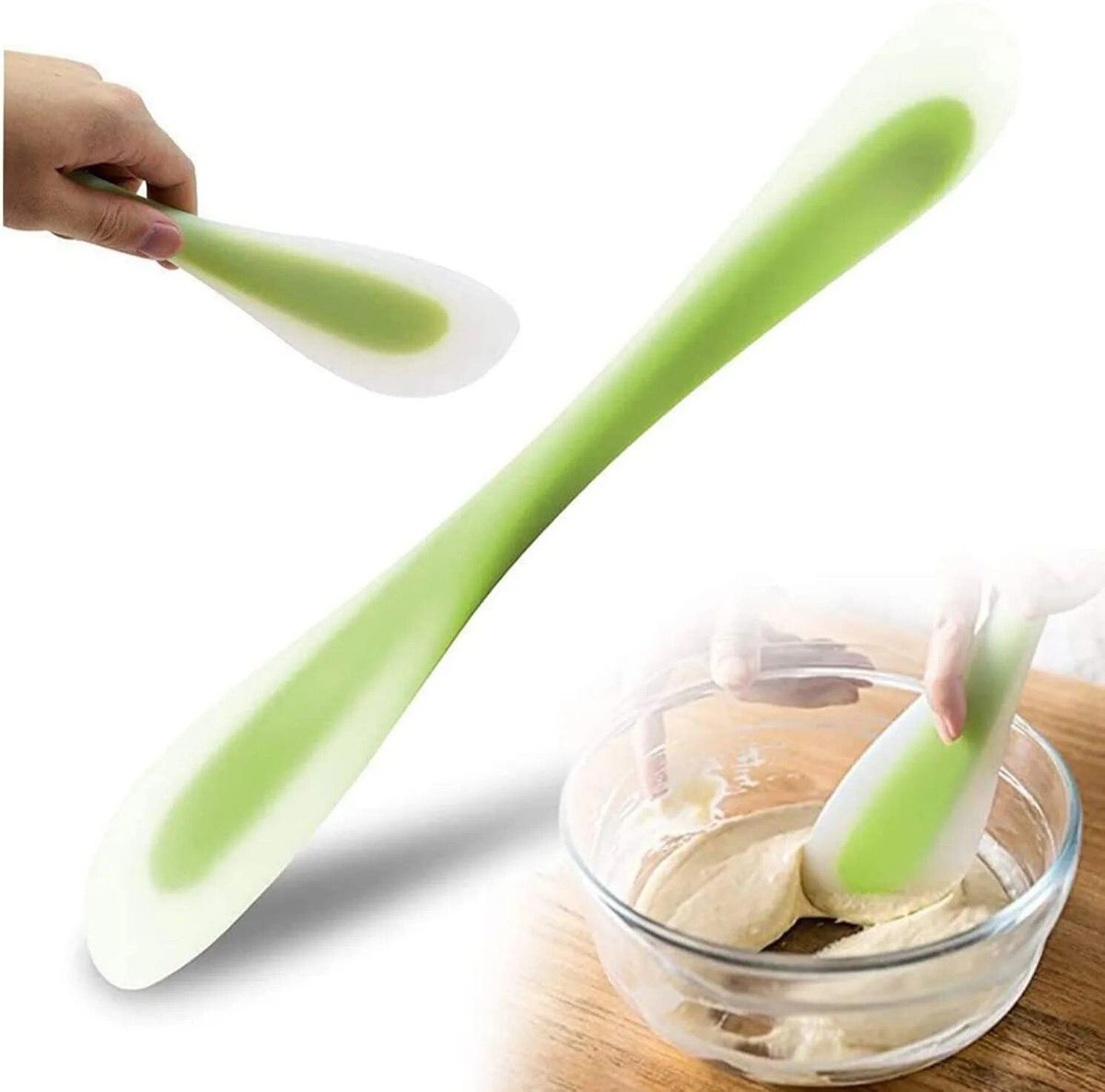 1 piece Double-headed Silicone Scraper + Scoop Versatile Scraper Baking Tool Blue Yellow Green 30cm