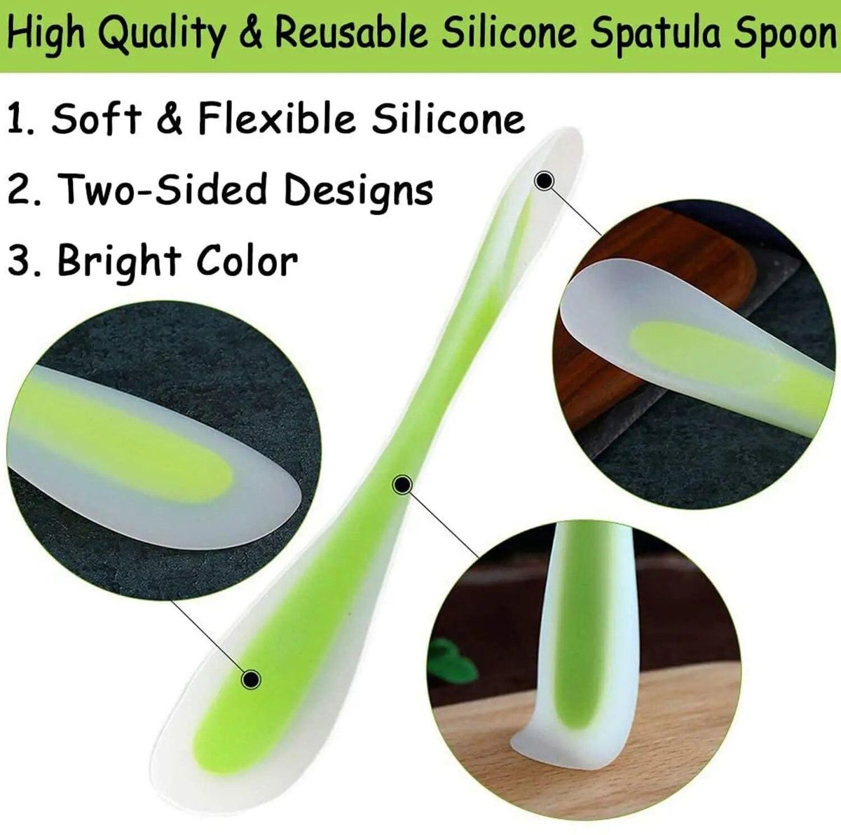 1 piece Double-headed Silicone Scraper + Scoop Versatile Scraper Baking Tool Blue Yellow Green 30cm