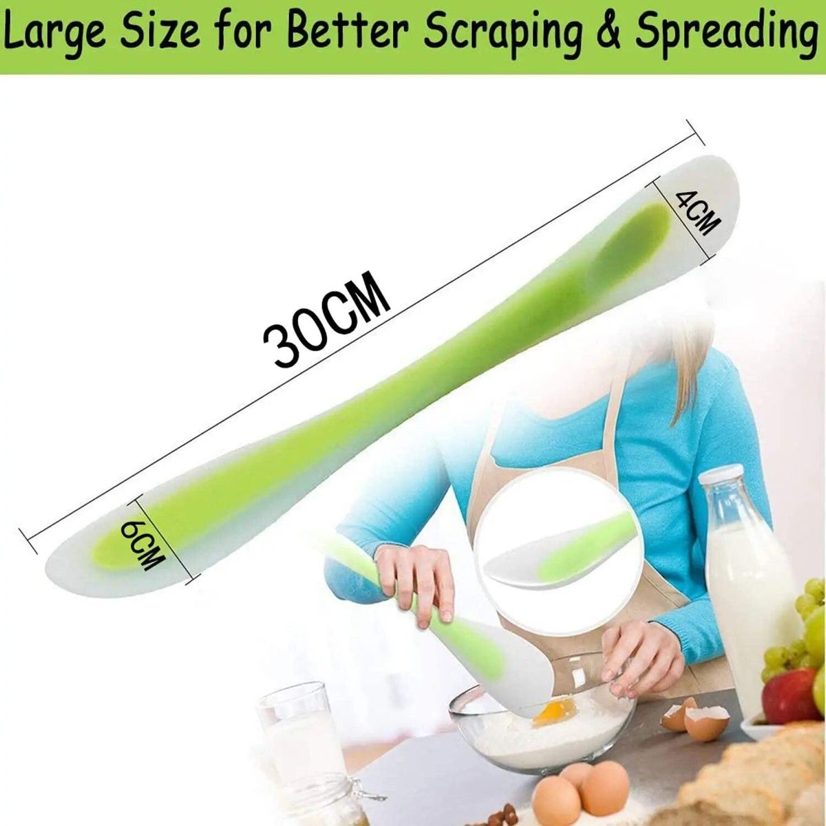 1 piece Double-headed Silicone Scraper + Scoop Versatile Scraper Baking Tool Blue Yellow Green 30cm