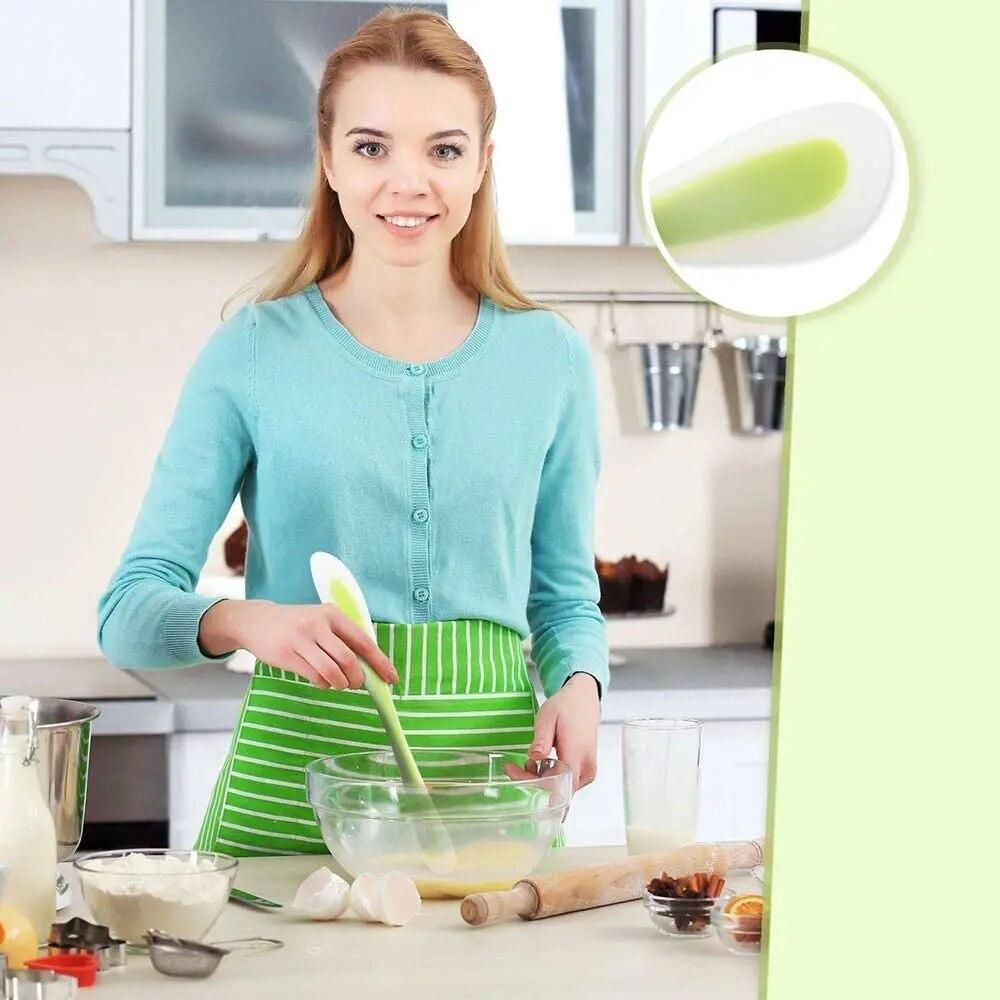 1 piece Double-headed Silicone Scraper + Scoop Versatile Scraper Baking Tool Blue Yellow Green 30cm