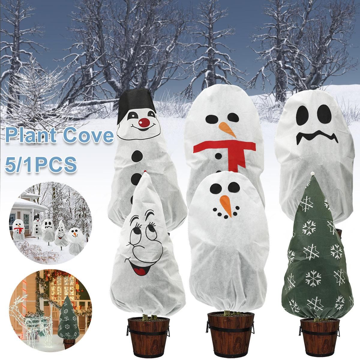 Plant Freeze Protection Cover Bag Garden Plant Cover Winter Freeze Frost Protection Warm Cover Plant Protecting Bag Snowman Xmas