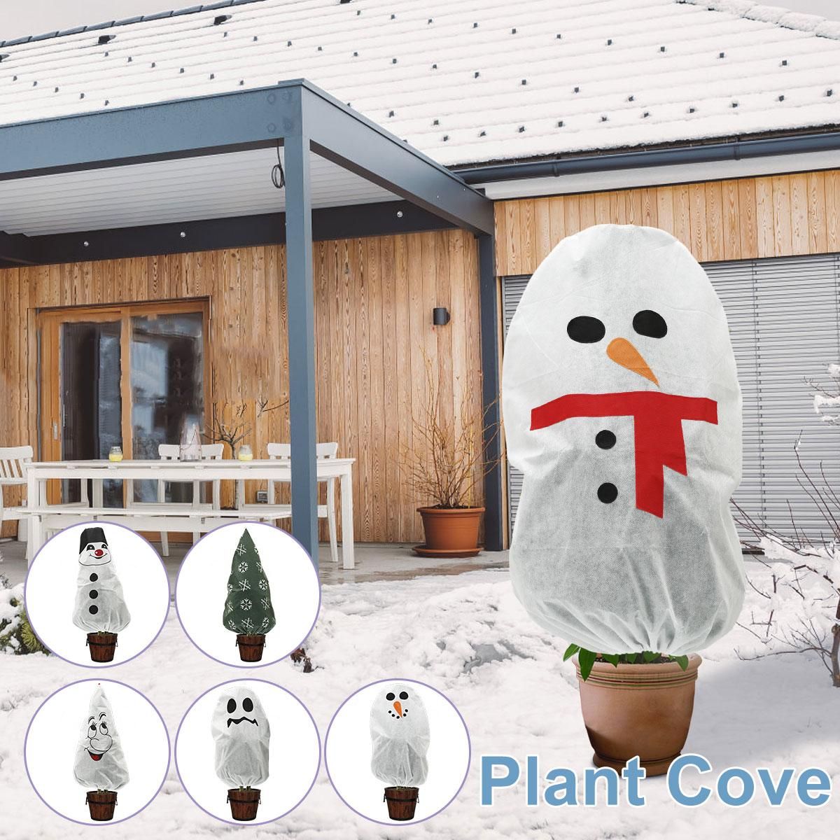 Plant Freeze Protection Cover Bag Garden Plant Cover Winter Freeze Frost Protection Warm Cover Plant Protecting Bag Snowman Xmas