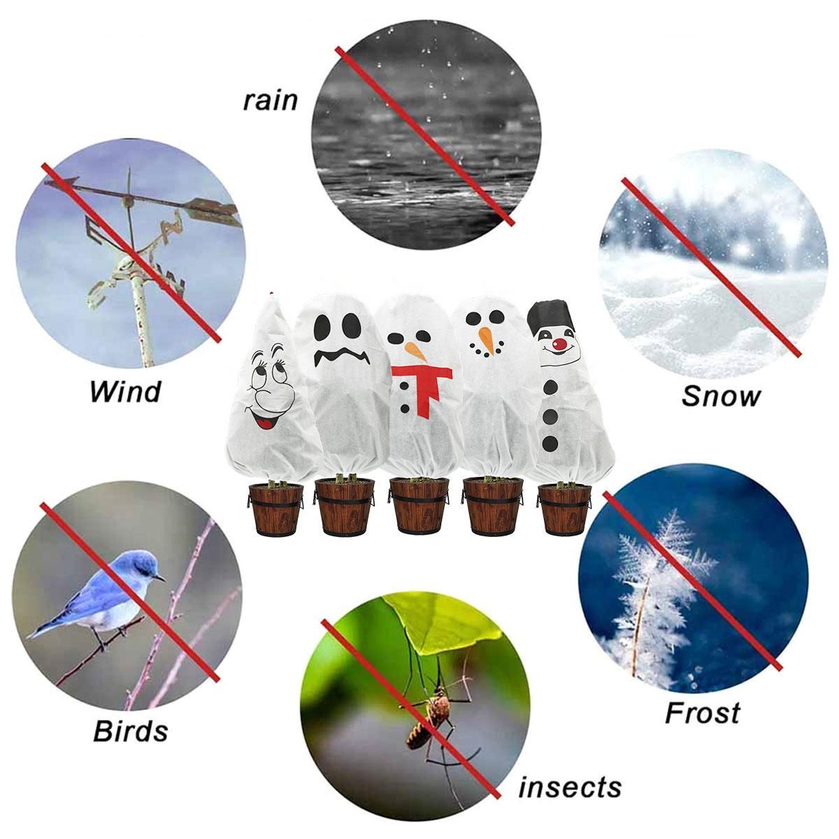 Plant Freeze Protection Cover Bag Garden Plant Cover Winter Freeze Frost Protection Warm Cover Plant Protecting Bag Snowman Xmas