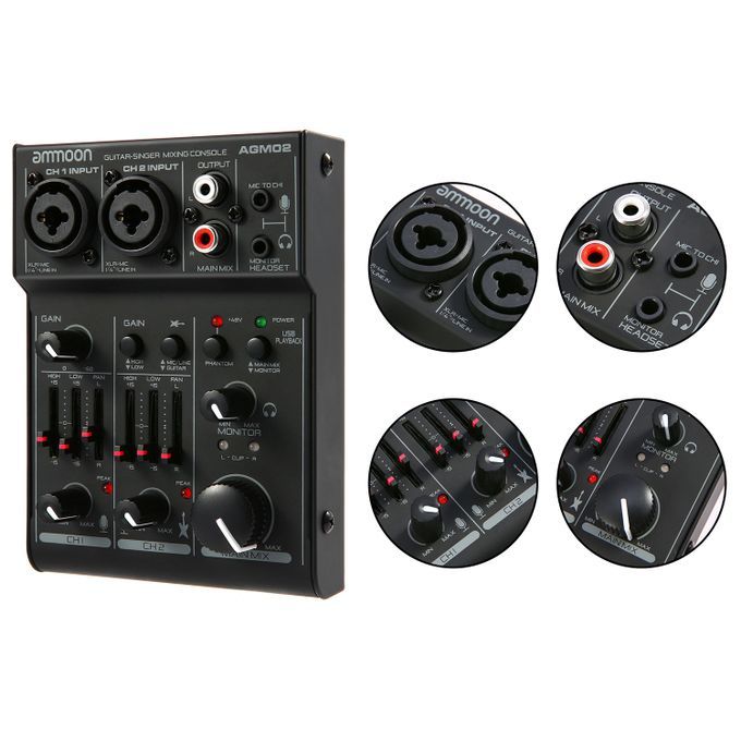 Ammoon AGM02 Mini 2-Channel Sound Card Mixing Console