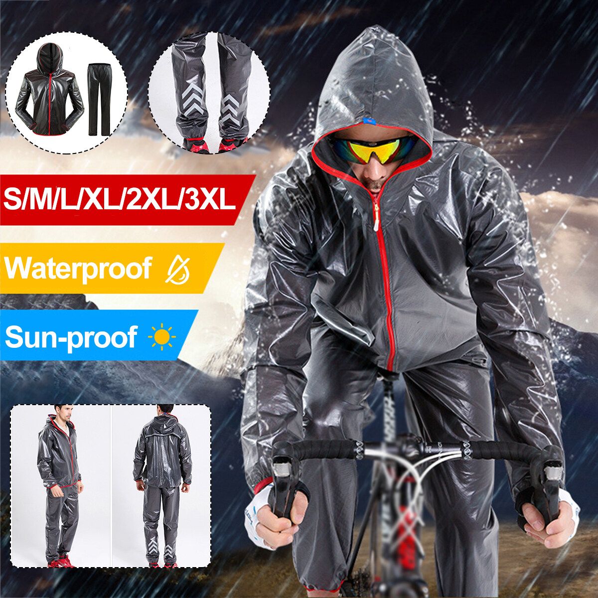 Outdoor Riding Suit Split Raincoat Reflective Strip Cycling Raincoat Rain Pants 2XL
