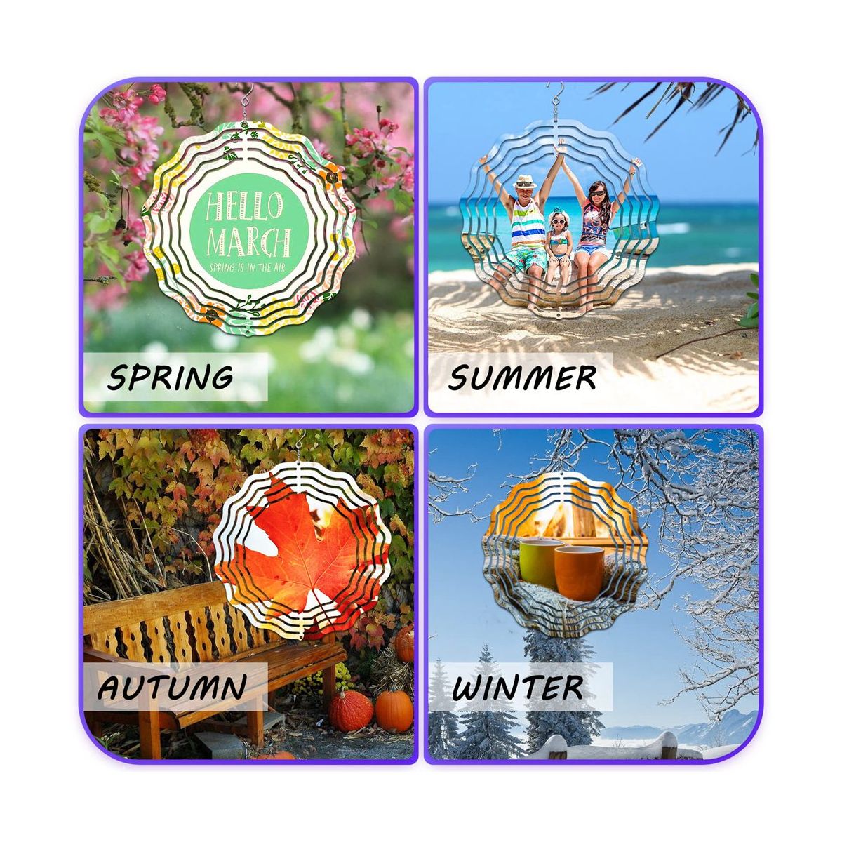 8 Inch 3D Wind Spinner Hanging Sublimation Wind Spinners for Garden Indoor Outdoor Window Decor Patio Deck Displays