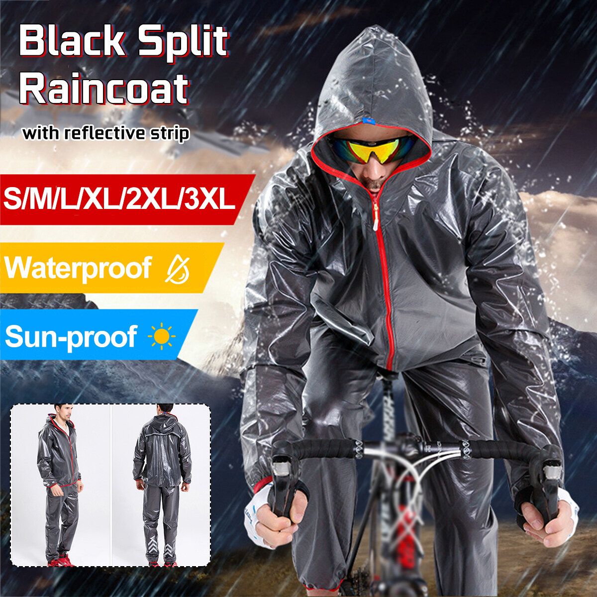Outdoor Riding Suit Split Raincoat Reflective Strip Cycling Raincoat Rain Pants 3XL