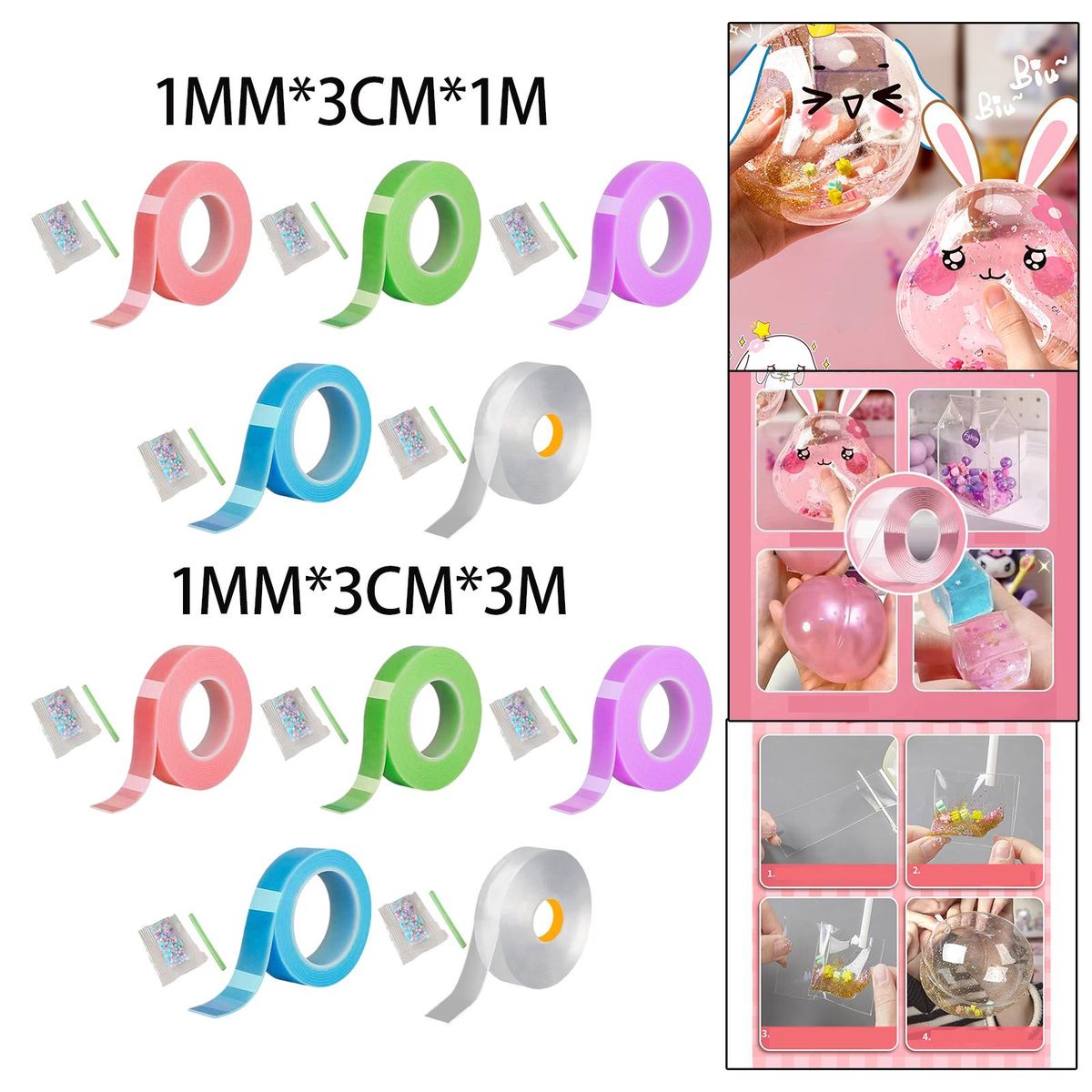 Nano Mounting Tape Rolling Tape For Pinch Toy Making 1mmx3cmx1m Pink
