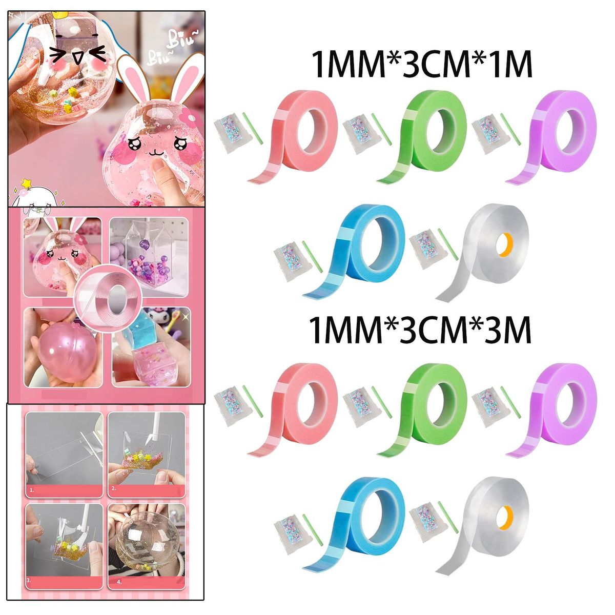 Nano Mounting Tape Rolling Tape For Pinch Toy Making 1mmx3cmx1m Pink