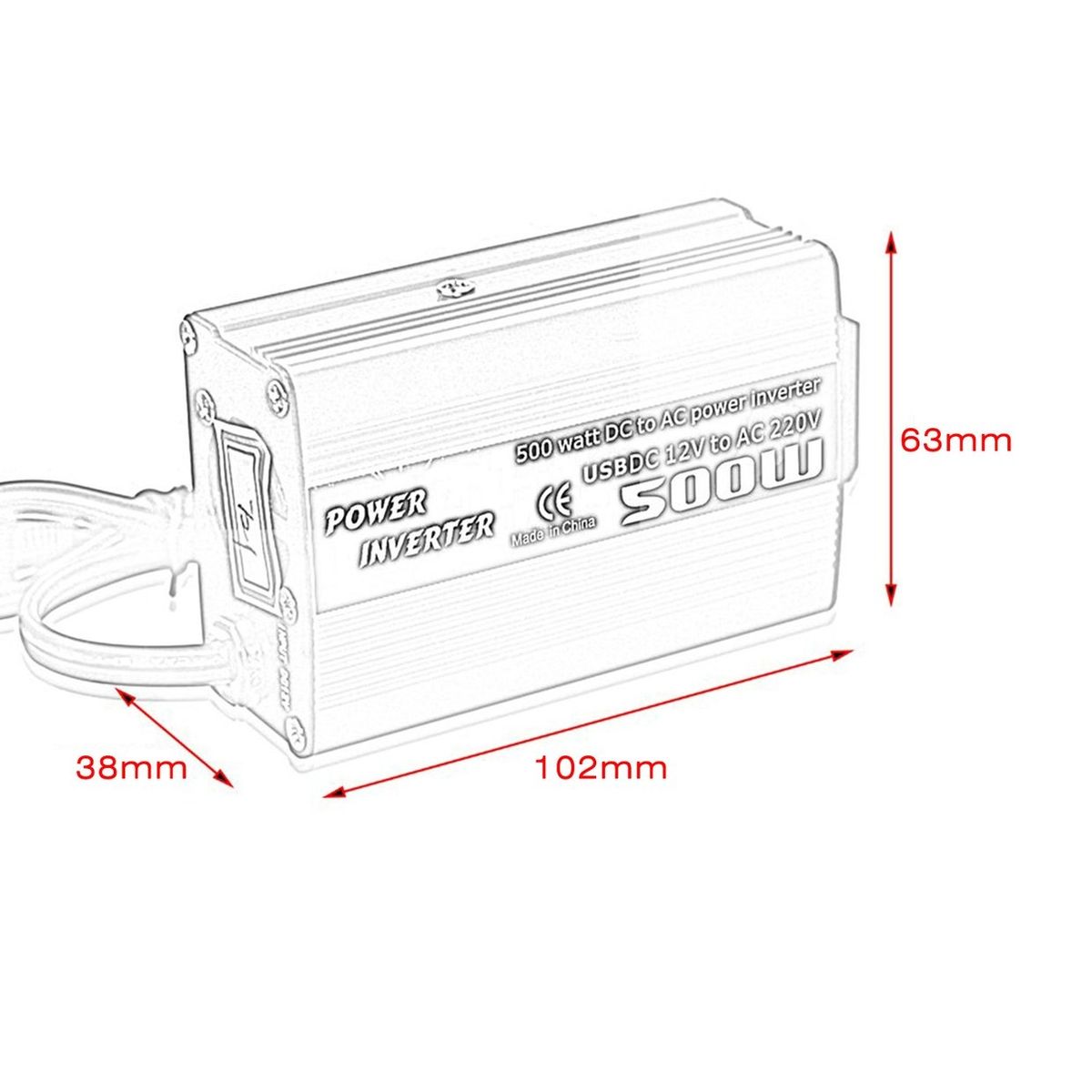 OR 500W DC To AC Power Converter 12V 110V 220V Car Inverter With Dual USB Red