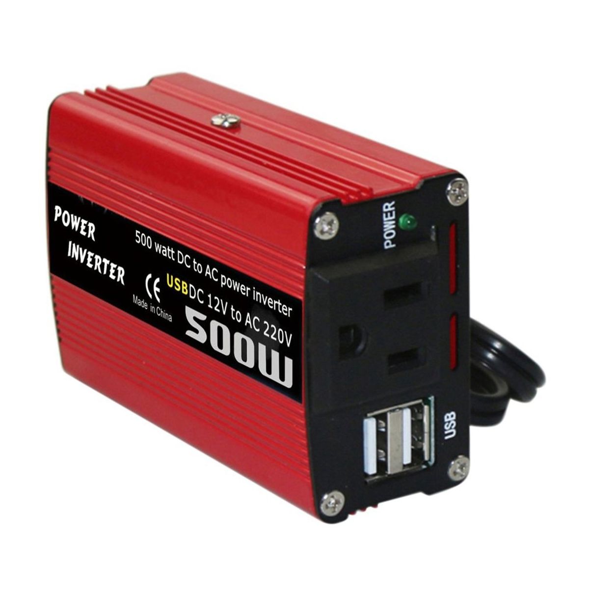 OR 500W DC To AC Power Converter 12V 110V 220V Car Inverter With Dual USB Red