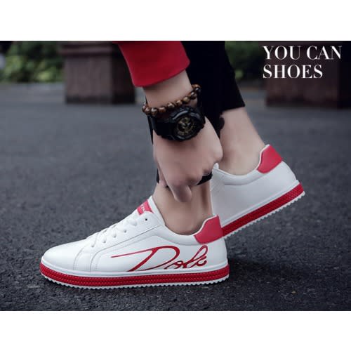 Unisex Sport Lace Up Sneaker - White And Red