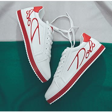 Unisex Sport Lace Up Sneaker - White And Red