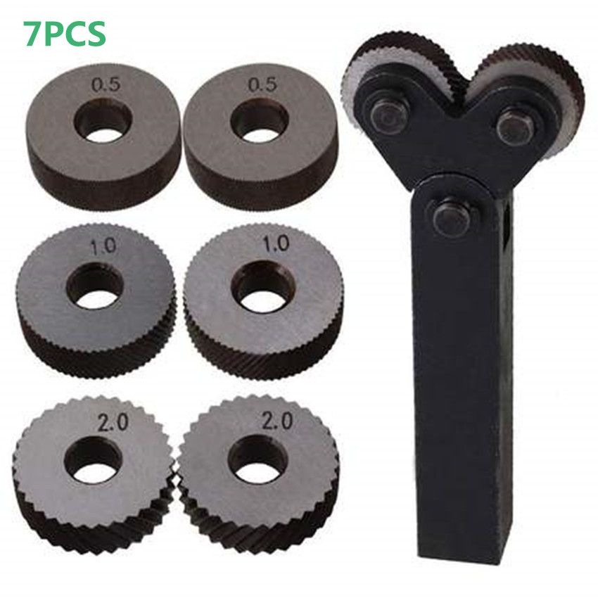 Dual Wheel Knurling Tool Kit 7pcs 0.5mm 1mm 2mm Wheel Linear Pitch Knurl Set Steel La