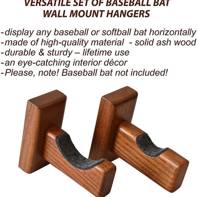 Wooden Baseball Bat Display Rack Wall Mount Hanger Stick Cabinet Brown