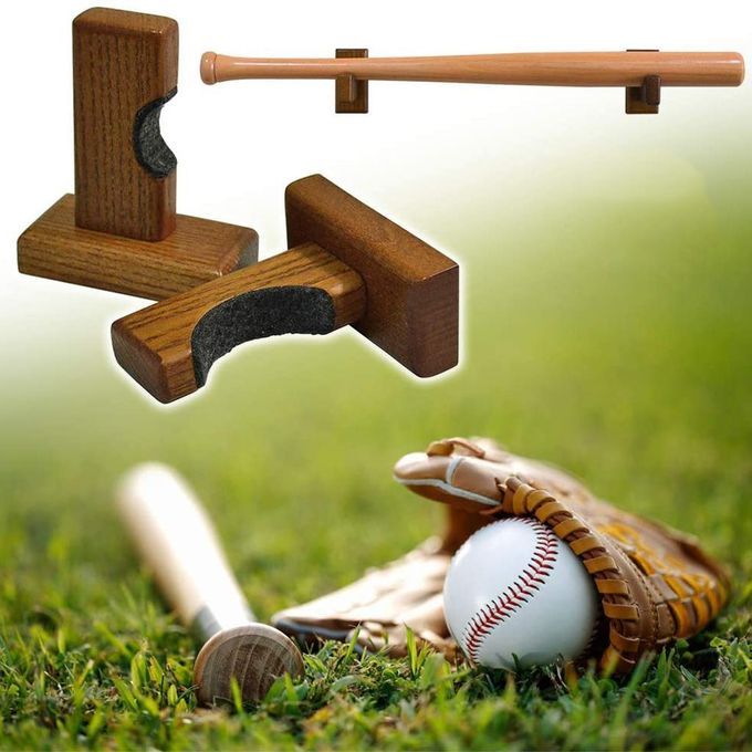 Wooden Baseball Bat Display Rack Wall Mount Hanger Stick Cabinet Brown