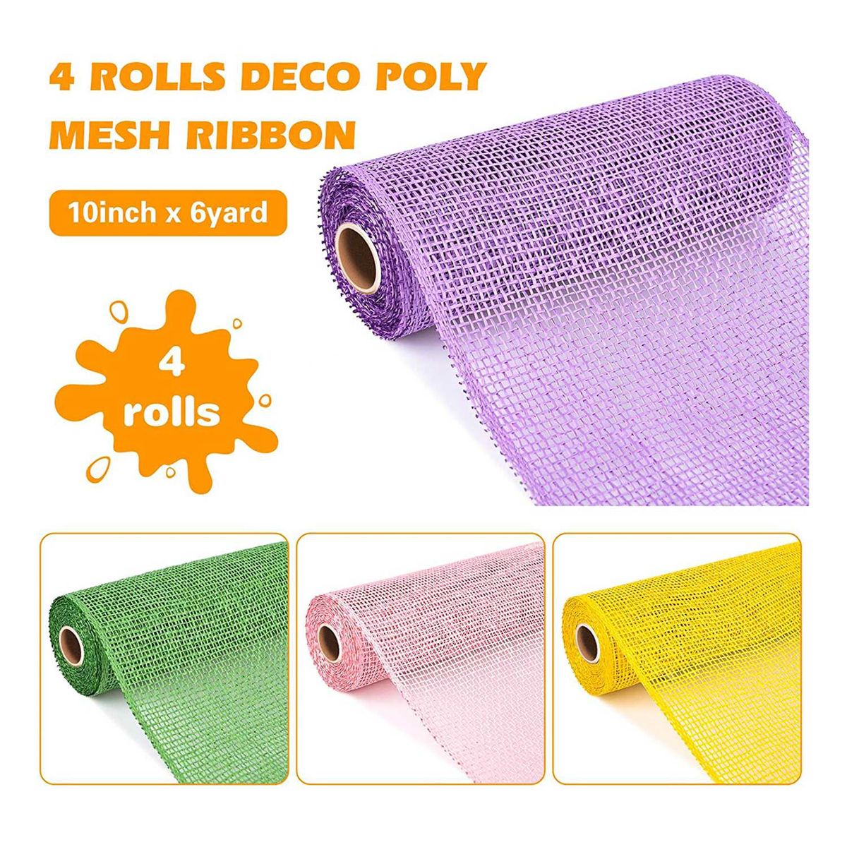 4 10 Inch x 5 Yard Easter Mesh Burlap Mesh Ribbon Decor