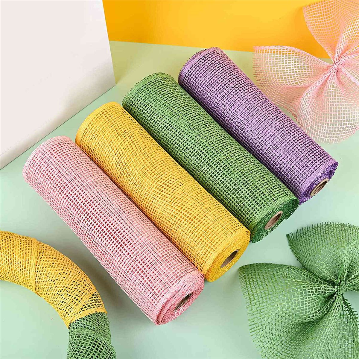 4 10 Inch x 5 Yard Easter Mesh Burlap Mesh Ribbon Decor