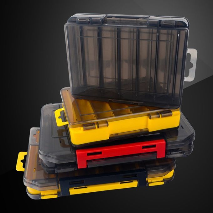 Double-layer Lure Multifun Tional Storage Box Waterproof Bait A  Essory-gray+yellow-14cm*10.5cm*3.3cm