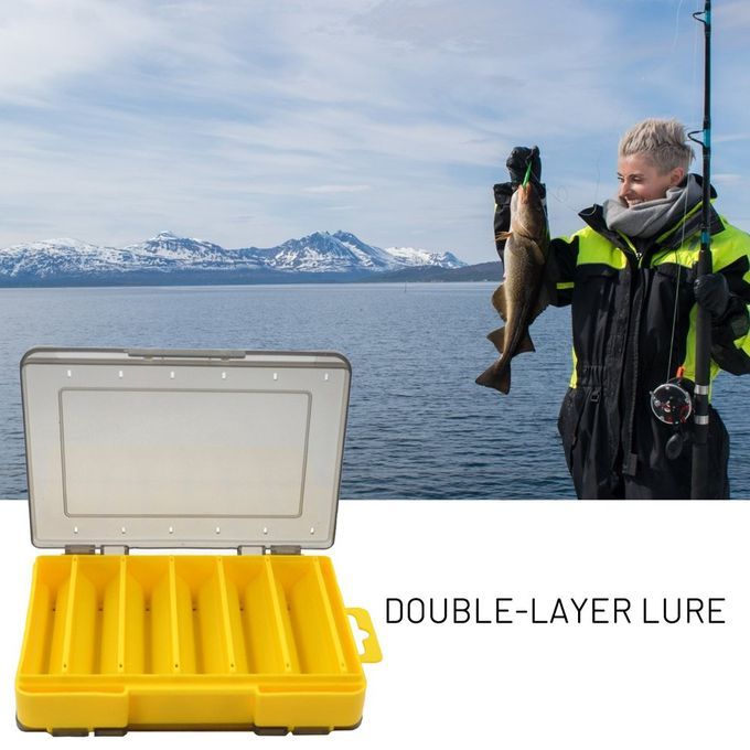 Double-layer Lure Multifun Tional Storage Box Waterproof Bait A  Essory-gray+yellow-14cm*10.5cm*3.3cm