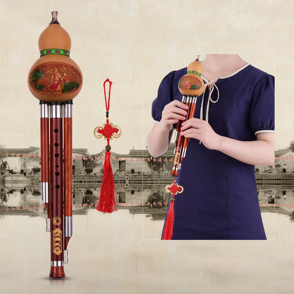 3 Tone C-Key Hulusi Gourd Cucurbit Flute Solid Wood Pipes