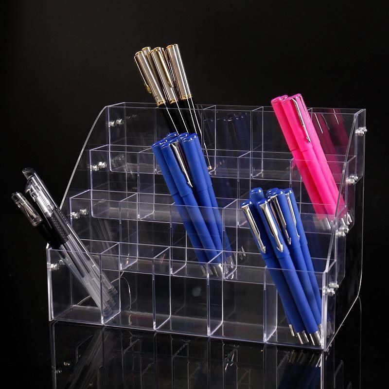Acrylic Diagonal Mark Ballpoint Pen Pen Holder Stationery Display Trapezoidal Pencil Storage Pen Holder Multi-Layer Display Stand