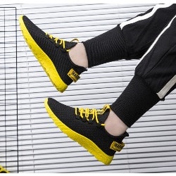 Breathable Unisex Sports Sneakers - Black/ Yellow