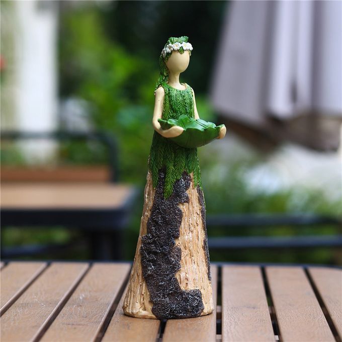 Garden Fern Fairy Statuary Goddess Birdseed Holder Resin Ornament For