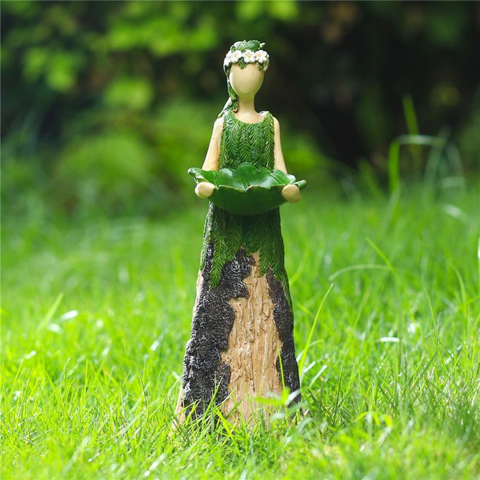 Garden Fern Fairy Statuary Goddess Birdseed Holder Resin Ornament For
