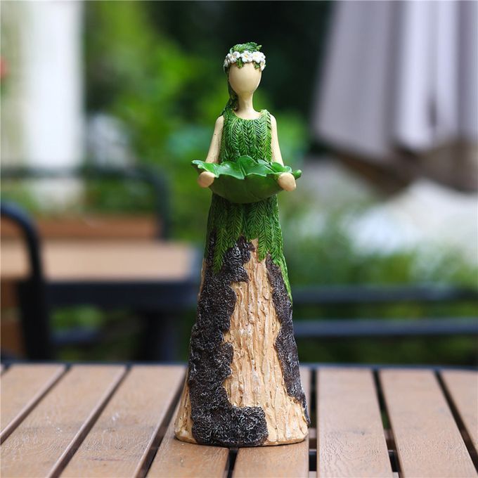 Garden Fern Fairy Statuary Goddess Birdseed Holder Resin Ornament For
