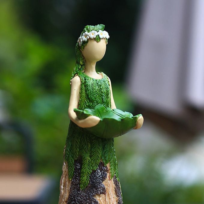 Garden Fern Fairy Statuary Goddess Birdseed Holder Resin Ornament For