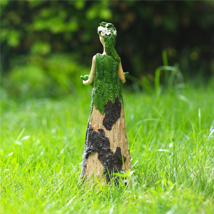 Garden Fern Fairy Statuary Goddess Birdseed Holder Resin Ornament For