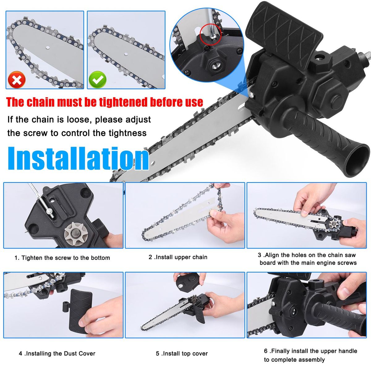 6 Inch Electric Drill Modified To Electric Chainsaw Tool Attachment Electric Chainsaws Accessory Practical Modification Tool Set Woodworking Cutting Tool