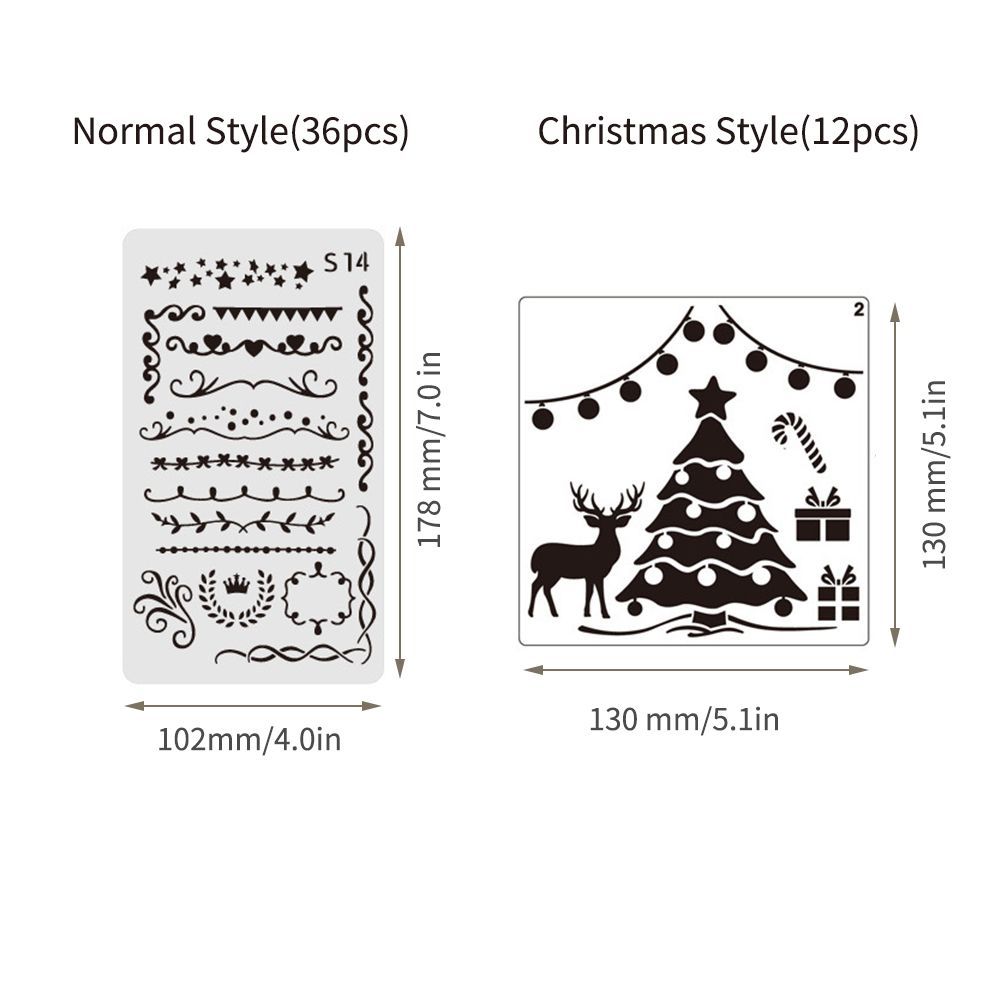 48pcs Drawing Stencils Letter Number Pattern Chirstmas