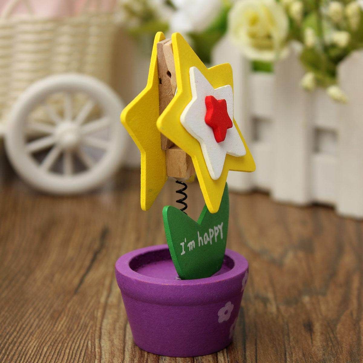 Wood Environmental Desk Stand Flowerpot Photo Holder Card Paper Note Memo Clip