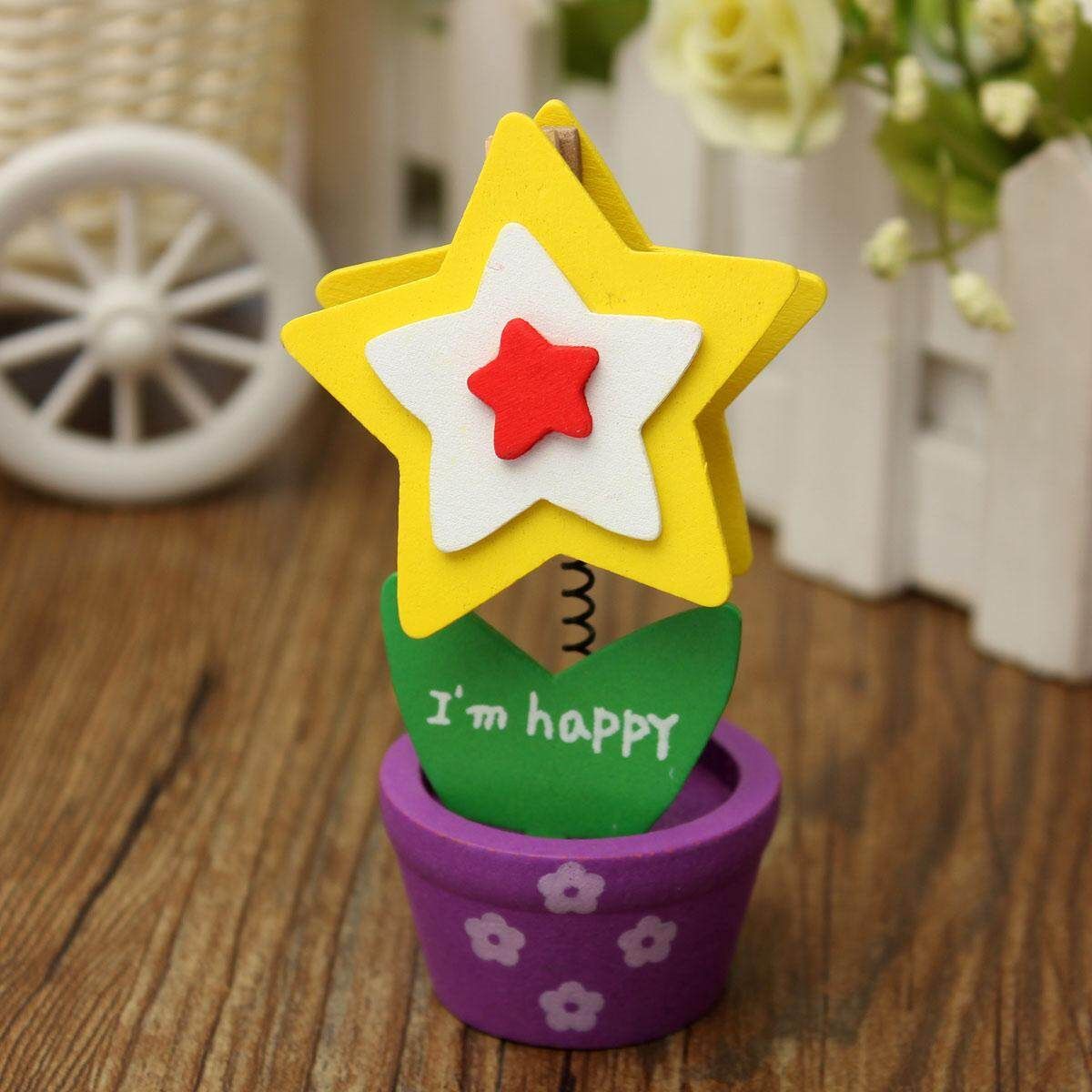 Wood Environmental Desk Stand Flowerpot Photo Holder Card Paper Note Memo Clip