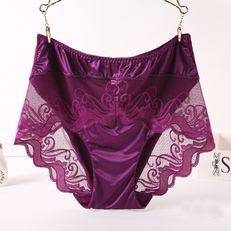 (Deep Purple)Women's Lace Panties Plus Size,Elasticity Lingerie Hollow Underwear SAB