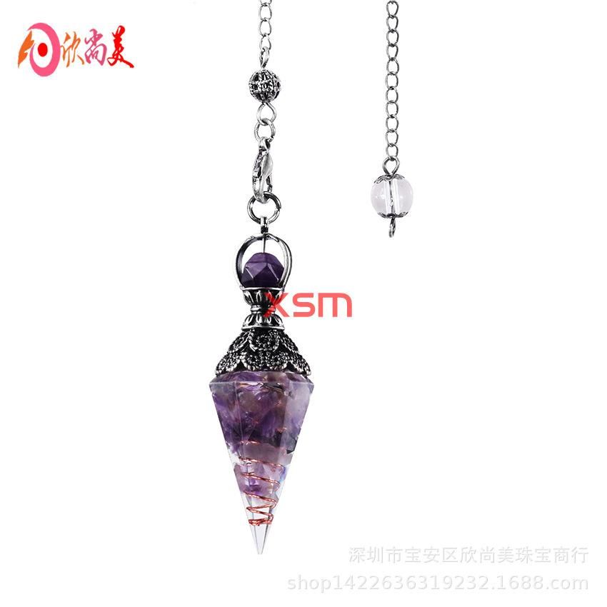 European and American cross-border foreign trade new accessories retro natural crystal gravel resin colorful hexagonal cone pendulum pendant Green gold
