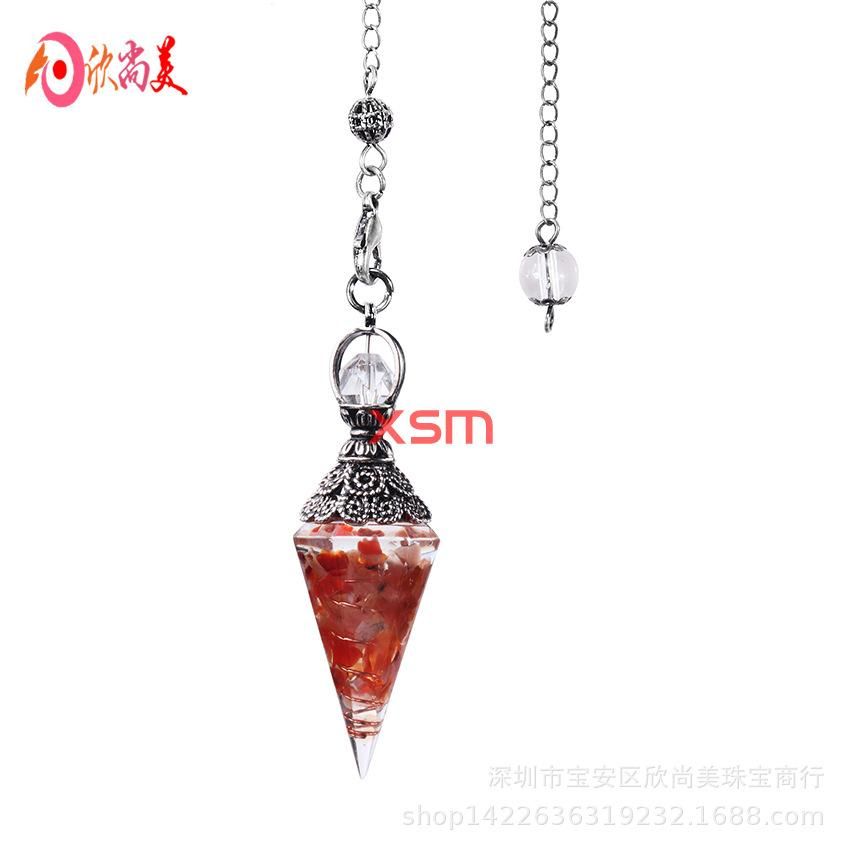 European and American cross-border foreign trade new accessories retro natural crystal gravel resin colorful hexagonal cone pendulum pendant Green gold