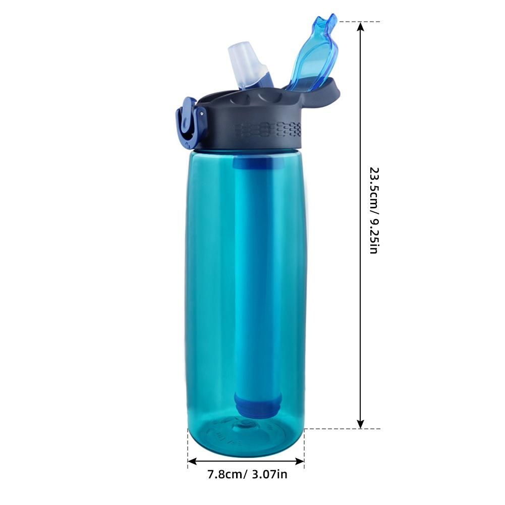 Water Bottle Made of Tritan with Water Filter Lockable Lid BPA Free Water Purifier Bottle for Travel Hiking Camping Travel Emergency Green