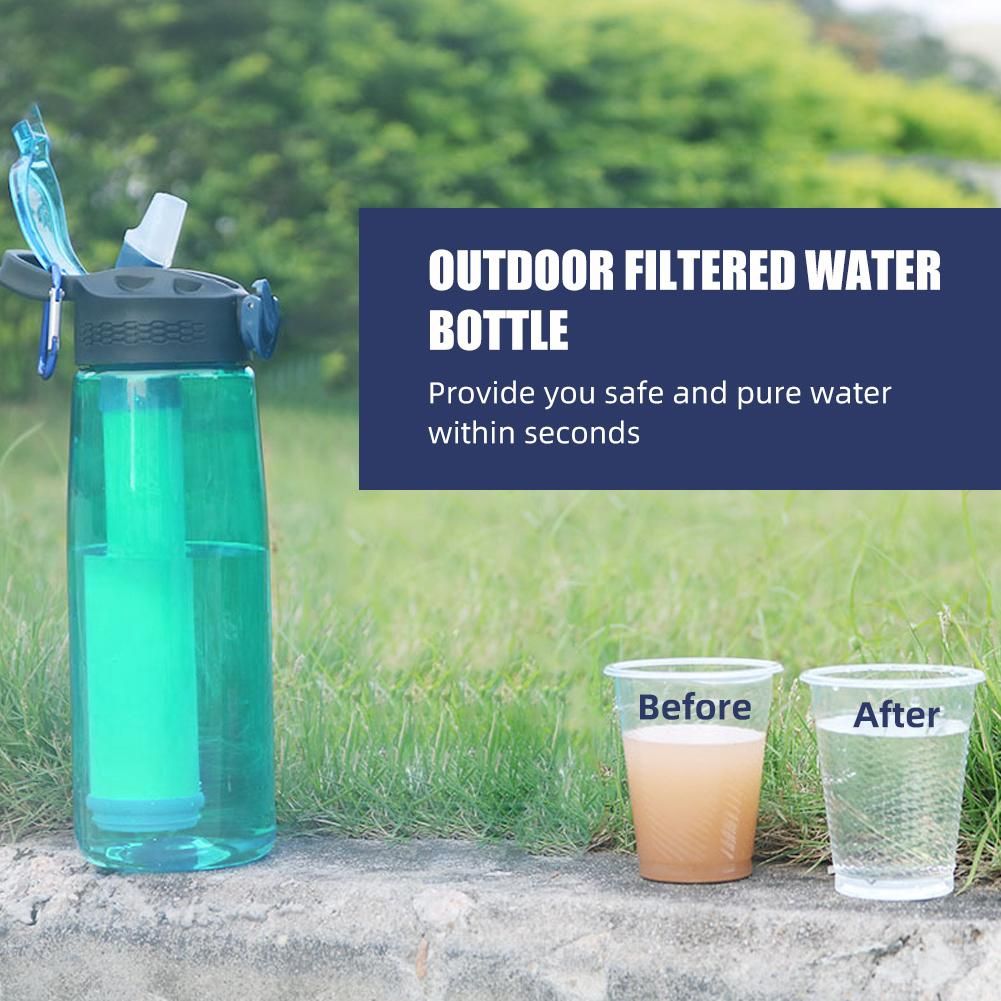 Water Bottle Made of Tritan with Water Filter Lockable Lid BPA Free Water Purifier Bottle for Travel Hiking Camping Travel Emergency Green