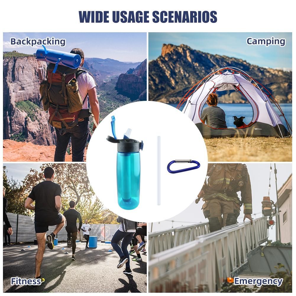 Water Bottle Made of Tritan with Water Filter Lockable Lid BPA Free Water Purifier Bottle for Travel Hiking Camping Travel Emergency Green