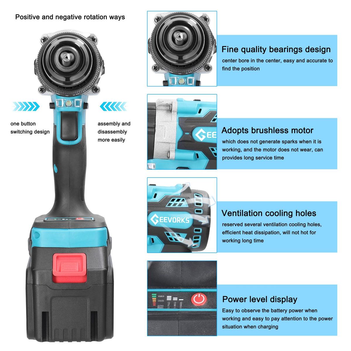 Household 3in1 Multifuctional 13mm Impact Drill 21V 120Nm Hammer Drill Mini Electric Screwdriver Rotation Ways Adjustment 20+1 Gears of Torques Adjustable